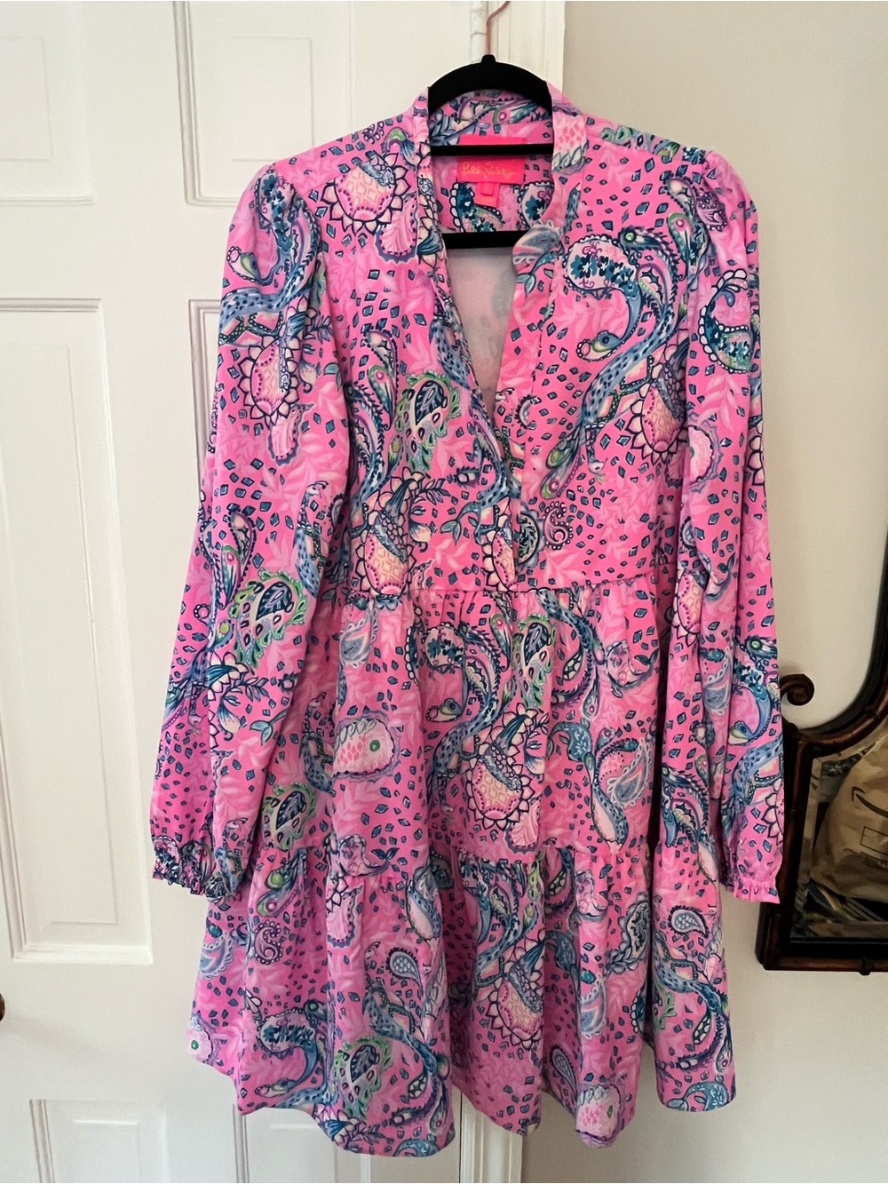 Lilly Pulitzer Pink Paisley Long-Sleeve Tiered Mini Dress